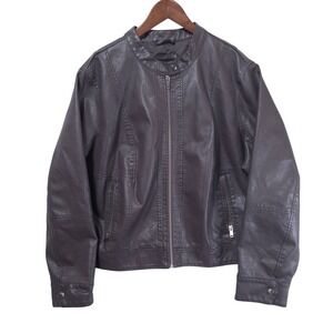 Bernardo Faux Leather Jacket 3X Motorcycle Biker Gray‎ Zip Pocket Plus Size